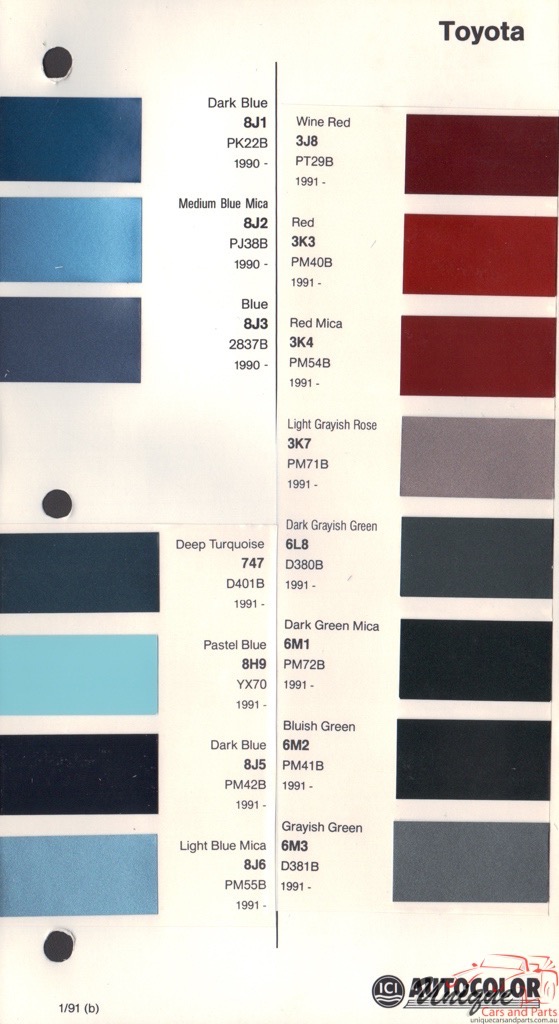 1990 - 1993 Toyota Paint Charts Autocolor